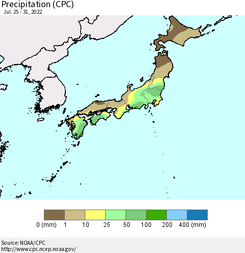 Japan Precipitation (CPC) Thematic Map For 7/25/2022 - 7/31/2022