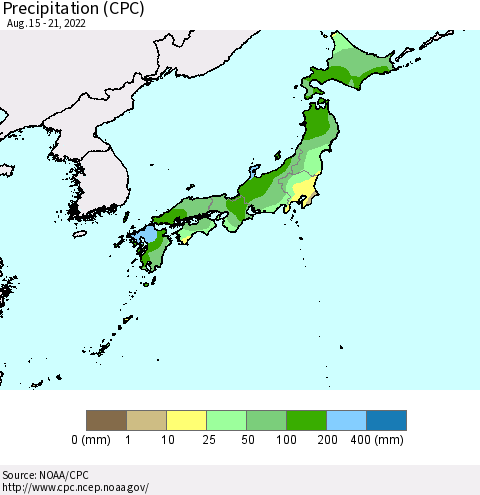 Japan Precipitation (CPC) Thematic Map For 8/15/2022 - 8/21/2022