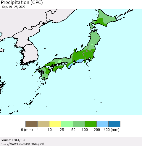 Japan Precipitation (CPC) Thematic Map For 9/19/2022 - 9/25/2022