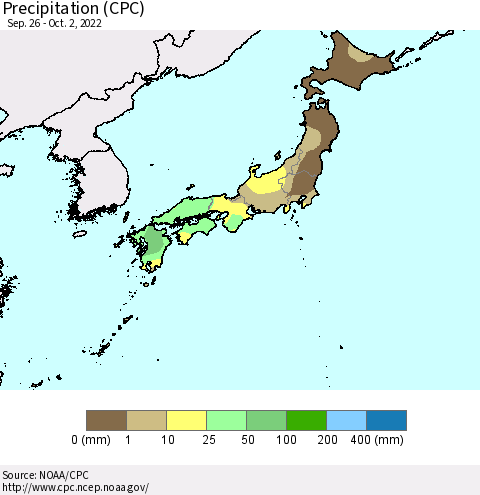 Japan Precipitation (CPC) Thematic Map For 9/26/2022 - 10/2/2022