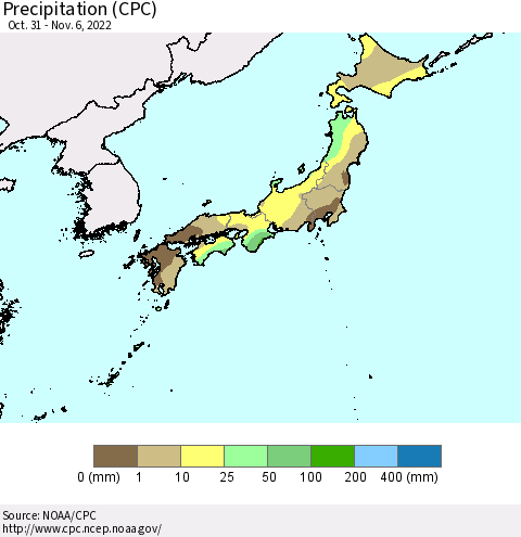 Japan Precipitation (CPC) Thematic Map For 10/31/2022 - 11/6/2022