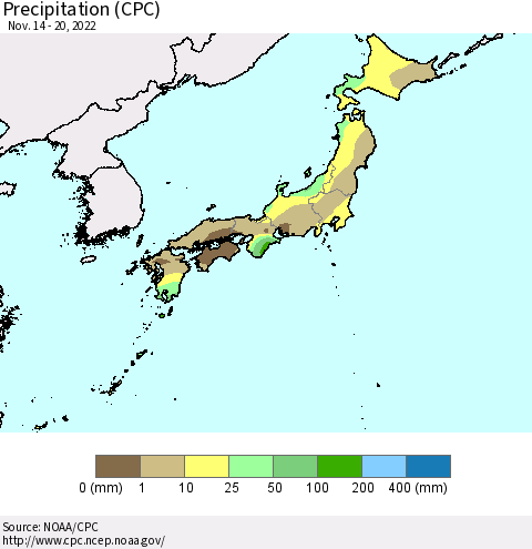 Japan Precipitation (CPC) Thematic Map For 11/14/2022 - 11/20/2022