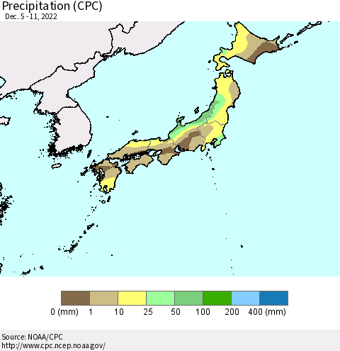 Japan Precipitation (CPC) Thematic Map For 12/5/2022 - 12/11/2022