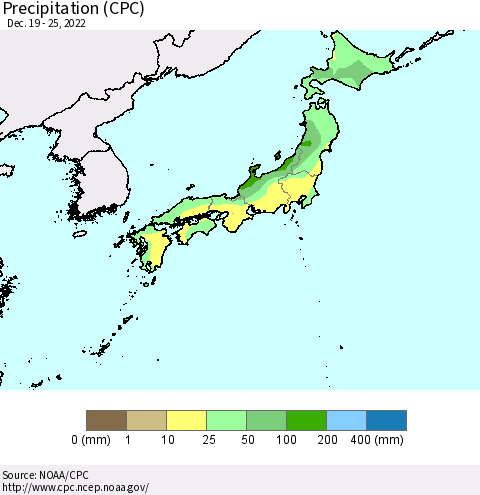 Japan Precipitation (CPC) Thematic Map For 12/19/2022 - 12/25/2022