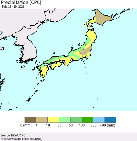 Japan Precipitation (CPC) Thematic Map For 2/13/2023 - 2/19/2023