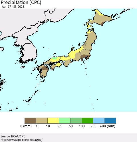 Japan Precipitation (CPC) Thematic Map For 4/17/2023 - 4/23/2023
