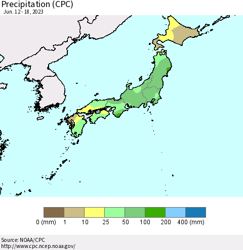 Japan Precipitation (CPC) Thematic Map For 6/12/2023 - 6/18/2023