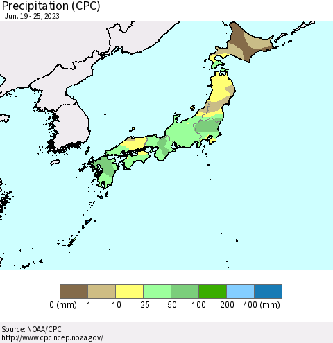 Japan Precipitation (CPC) Thematic Map For 6/19/2023 - 6/25/2023