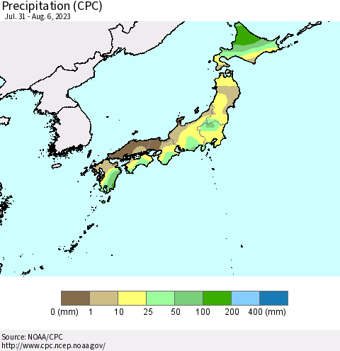 Japan Precipitation (CPC) Thematic Map For 7/31/2023 - 8/6/2023