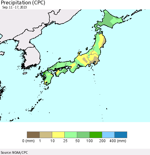 Japan Precipitation (CPC) Thematic Map For 9/11/2023 - 9/17/2023