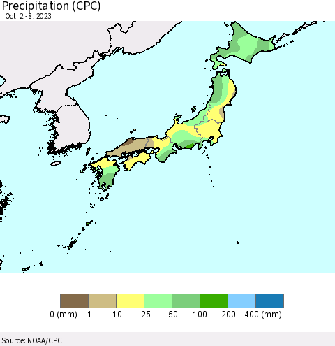 Japan Precipitation (CPC) Thematic Map For 10/2/2023 - 10/8/2023