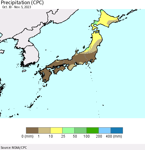 Japan Precipitation (CPC) Thematic Map For 10/30/2023 - 11/5/2023