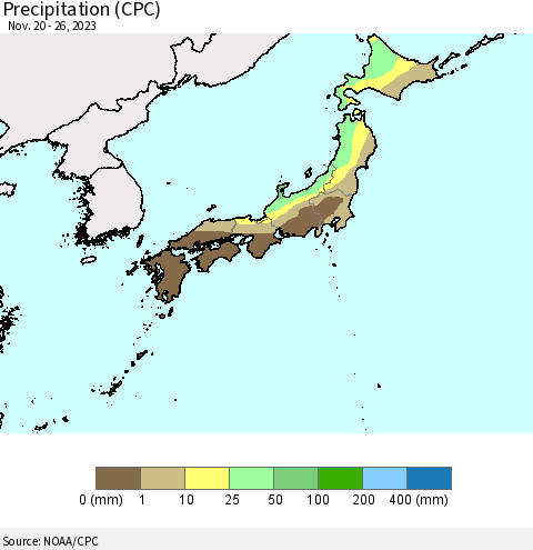 Japan Precipitation (CPC) Thematic Map For 11/20/2023 - 11/26/2023