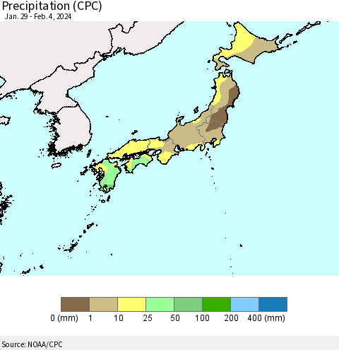 Japan Precipitation (CPC) Thematic Map For 1/29/2024 - 2/4/2024