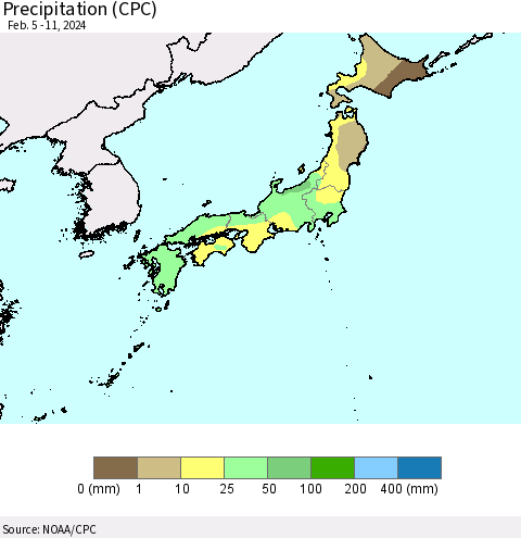 Japan Precipitation (CPC) Thematic Map For 2/5/2024 - 2/11/2024