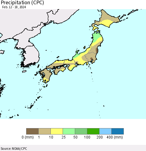 Japan Precipitation (CPC) Thematic Map For 2/12/2024 - 2/18/2024