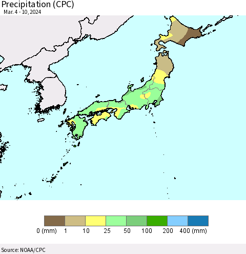 Japan Precipitation (CPC) Thematic Map For 3/4/2024 - 3/10/2024