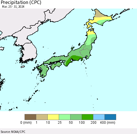 Japan Precipitation (CPC) Thematic Map For 3/25/2024 - 3/31/2024