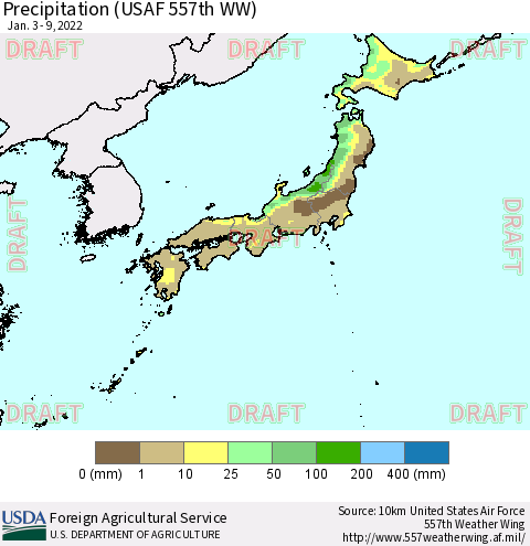 Japan Precipitation (USAF 557th WW) Thematic Map For 1/3/2022 - 1/9/2022