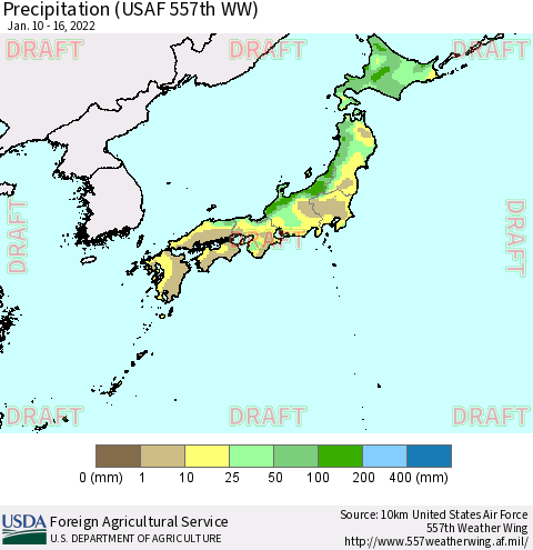 Japan Precipitation (USAF 557th WW) Thematic Map For 1/10/2022 - 1/16/2022