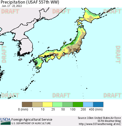 Japan Precipitation (USAF 557th WW) Thematic Map For 1/17/2022 - 1/23/2022