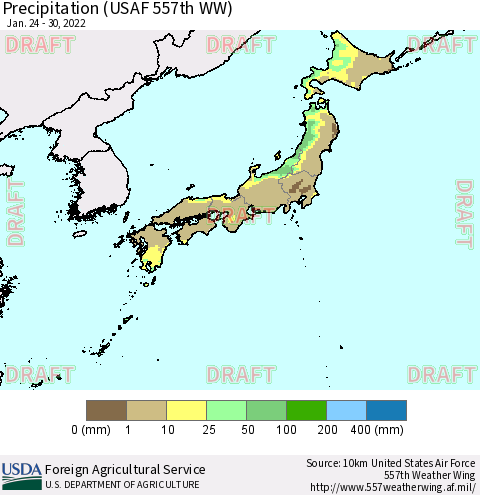Japan Precipitation (USAF 557th WW) Thematic Map For 1/24/2022 - 1/30/2022