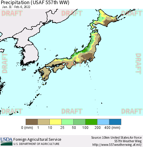 Japan Precipitation (USAF 557th WW) Thematic Map For 1/31/2022 - 2/6/2022