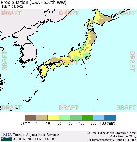 Japan Precipitation (USAF 557th WW) Thematic Map For 2/7/2022 - 2/13/2022