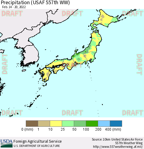 Japan Precipitation (USAF 557th WW) Thematic Map For 2/14/2022 - 2/20/2022