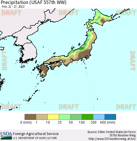 Japan Precipitation (USAF 557th WW) Thematic Map For 2/21/2022 - 2/27/2022