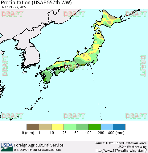 Japan Precipitation (USAF 557th WW) Thematic Map For 3/21/2022 - 3/27/2022