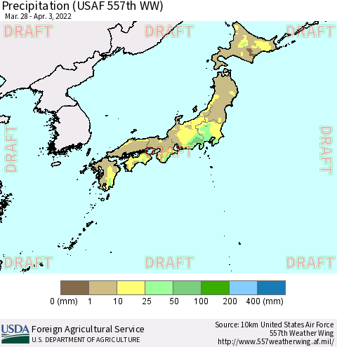 Japan Precipitation (USAF 557th WW) Thematic Map For 3/28/2022 - 4/3/2022