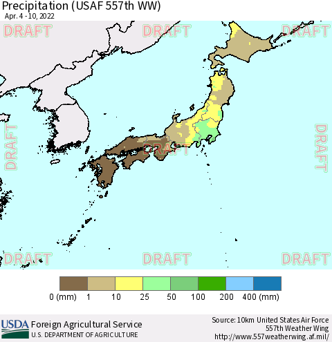 Japan Precipitation (USAF 557th WW) Thematic Map For 4/4/2022 - 4/10/2022