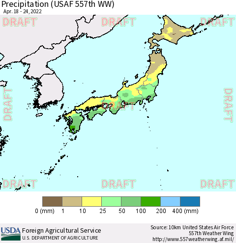 Japan Precipitation (USAF 557th WW) Thematic Map For 4/18/2022 - 4/24/2022