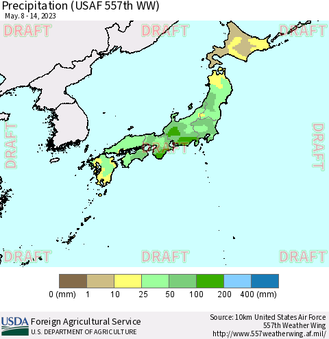 Japan Precipitation (USAF 557th WW) Thematic Map For 5/8/2023 - 5/14/2023