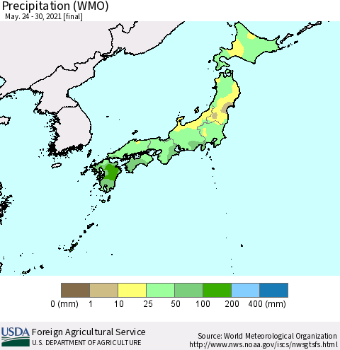 Japan Precipitation (WMO) Thematic Map For 5/24/2021 - 5/30/2021