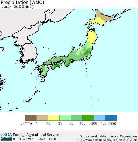 Japan Precipitation (WMO) Thematic Map For 6/14/2021 - 6/20/2021
