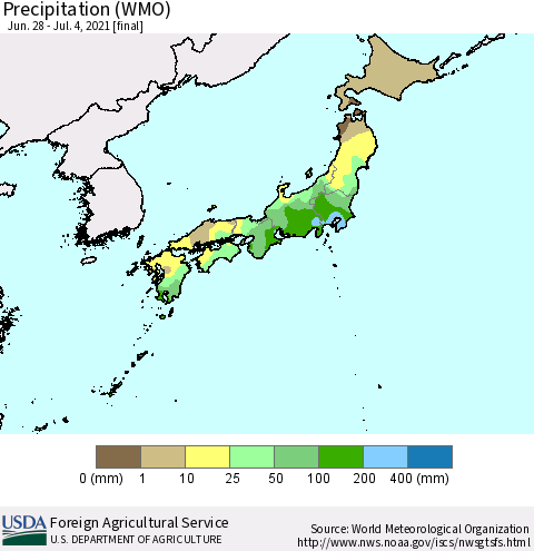 Japan Precipitation (WMO) Thematic Map For 6/28/2021 - 7/4/2021