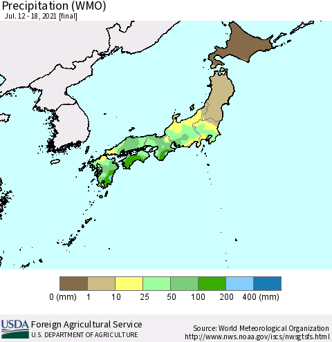 Japan Precipitation (WMO) Thematic Map For 7/12/2021 - 7/18/2021