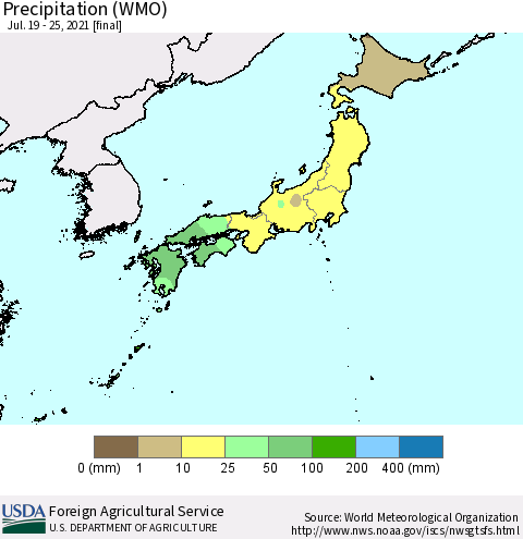 Japan Precipitation (WMO) Thematic Map For 7/19/2021 - 7/25/2021
