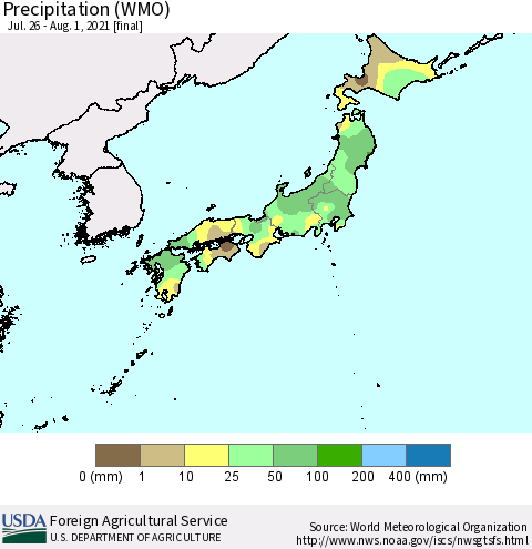 Japan Precipitation (WMO) Thematic Map For 7/26/2021 - 8/1/2021