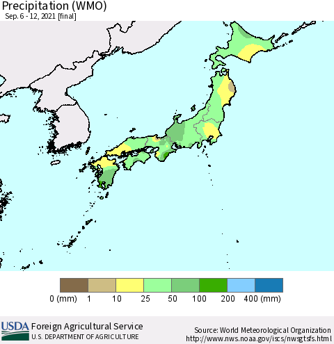 Japan Precipitation (WMO) Thematic Map For 9/6/2021 - 9/12/2021