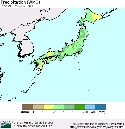 Japan Precipitation (WMO) Thematic Map For 11/29/2021 - 12/5/2021