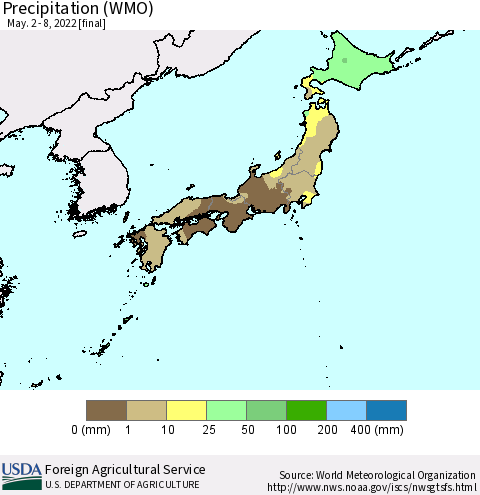 Japan Precipitation (WMO) Thematic Map For 5/2/2022 - 5/8/2022