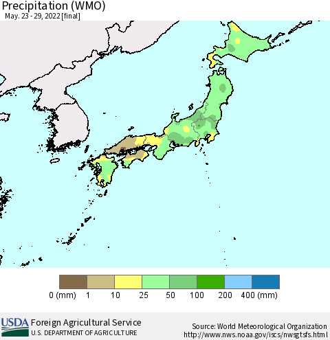 Japan Precipitation (WMO) Thematic Map For 5/23/2022 - 5/29/2022