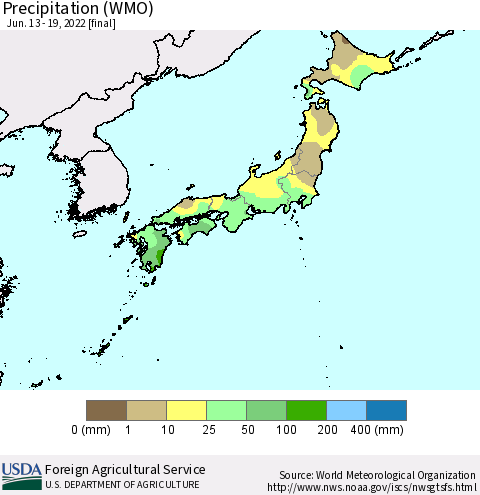 Japan Precipitation (WMO) Thematic Map For 6/13/2022 - 6/19/2022