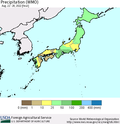 Japan Precipitation (WMO) Thematic Map For 8/22/2022 - 8/28/2022