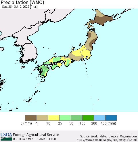 Japan Precipitation (WMO) Thematic Map For 9/26/2022 - 10/2/2022