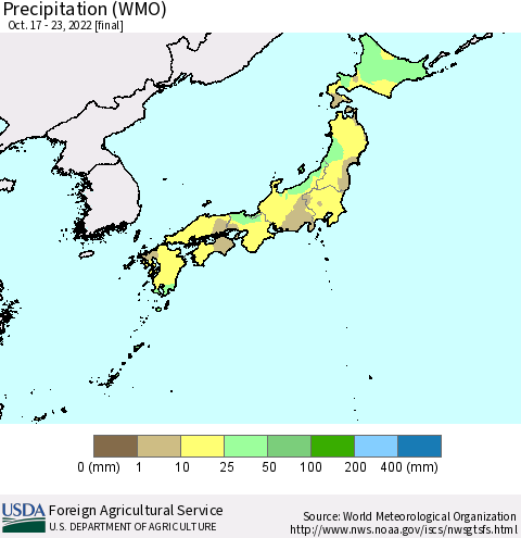 Japan Precipitation (WMO) Thematic Map For 10/17/2022 - 10/23/2022
