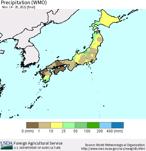 Japan Precipitation (WMO) Thematic Map For 11/14/2022 - 11/20/2022